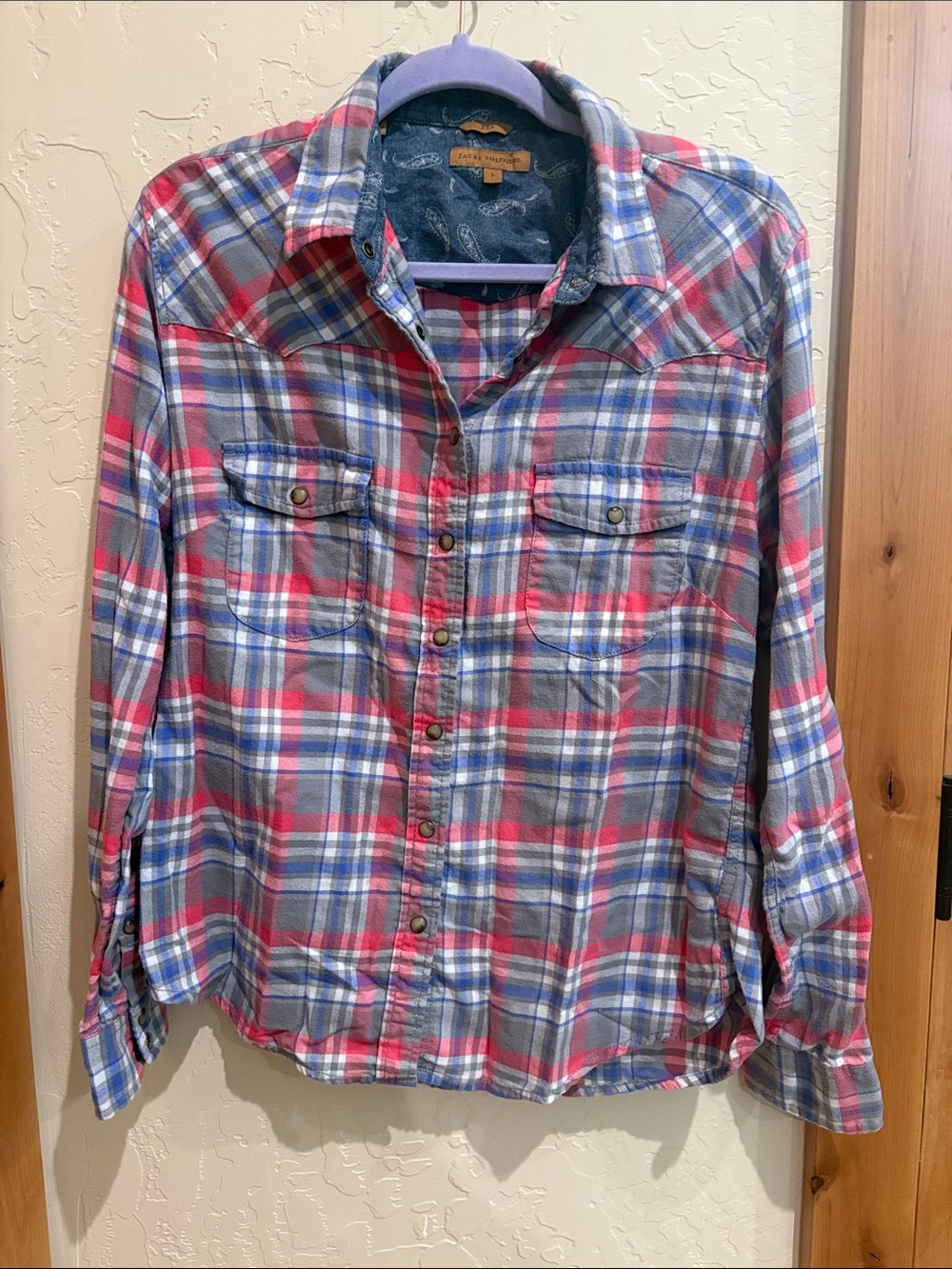 Jacks Girlfriend Plaid Long Sleeve Top Size Large